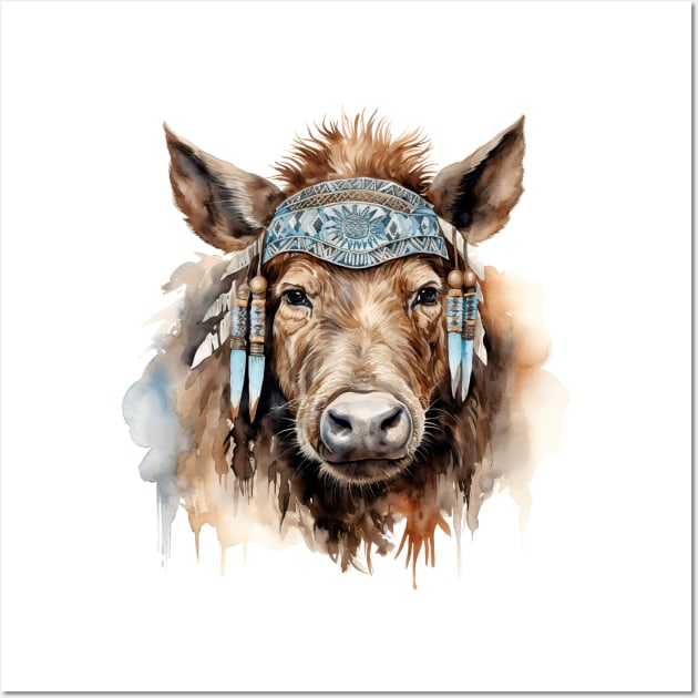 Watercolor Boho Wild Pig Wall Art by Chromatic Fusion Studio